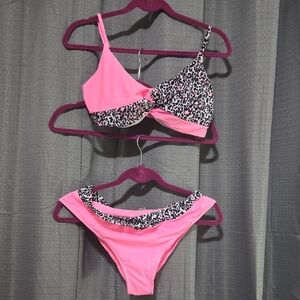 Pink and Leopard Print Bikini Set